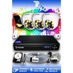 Picam 4 Kameralı Süper 3 İç Kamera Set 250 GB 5 MP Full HD Renkli Gece Görüşlü Güvenlik Kamerası Sistemi