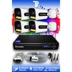 Picam 4 Kameralı Ultra 4 Dış Kamera Set HDD'siz 5 MP 2K Net Renkli Gece Görüşlü Güvenlik Kamerası Sistemi