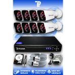 PICAM 8 Kameralı Kare 8 Dış Kamera Set 1 TB HDD Full HD Gece Görüşlü Güvenlik Kamerası Sistemi