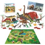 PicassoTiles Dinozor Oyun Halı, 32 Parçalı Dinozor Seti, STEM Öğrenme Oyuncığı, Ders Kitabı ile Steam Oyuncak, 21 Aksiyon Figürü: T-Rex, Triceratops, Velociraptor