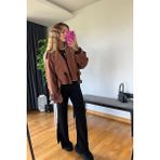 Picco Boutique Oversize Modern Tarz Kesim Tek Düğmeli Şık Kahverengi Sonbahar Kış Kadın Kısa Ceket Modası