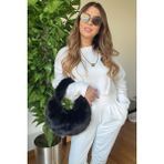 Picco Boutique Tüy Dökmeyen Peluş Halka Saplı Kadın Mini Dayanıklı Omuz Çantası Yumuşak Kürk Görünümlü Şık Tasarım - Siyah