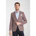 Pico Erkek Bordo Kendinden Desenli Örme Kumaş Slim Fit Mono Yaka Dar Kesim Blazer Ceket Bordo 50