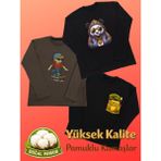 Pidal Giyim Avantajlı Üçlü Paket Renkli Pamuklu Uzun Kollu Erkek Çocuk Sweatshirt - Siyah - Kahverengi - 9 - 10 Yaş