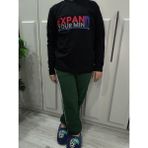 Pidal Giyim Expand Your Mind Baskılı Pamuklu Uzun Kollu Unisex Çocuk Eşofman Takımı - 7 - 8 Yaş - Siyah - Nefti Yeşili
