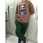 Pidal Giyim Hip-Hop Panda Temalı Pamuklu Uzun Kollu Erkek Çocuk Eşofman Takımı - 7 - 8 Yaş - Kahverengi - Nefti Yeşili