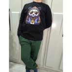 Pidal Giyim Hip-Hop Panda Temalı Pamuklu Uzun Kollu Erkek Çocuk Eşofman Takımı - 7 - 8 Yaş - Siyah - Nefti Yeşili
