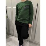 Pidal Giyim Hızlı Kayakçı Baskılı Pamuklu Uzun Kollu Unisex Çocuk Eşofman Takımı - 9 - 10 Yaş - Siyah - Nefti Yeşili