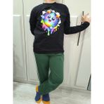 Pidal Giyim Içimdeki Canavar Temalı Pamuklu Uzun Kollu Unisex Çocuk Eşofman Takımı - 11 - 12 Yaş - Siyah - Nefti Yeşili