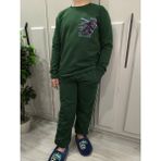 Pidal Giyim Küçük Ninja Baskılı Pamuklu Uzun Kollu Erkek Çocuk Eşofman Takımı - 7 - 8 Yaş - Nefti Yeşili