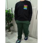 Pidal Giyim Renkli Slogan Baskılı Pamuklu Uzun Kollu Unisex Çocuk Eşofman Takımı - 13 - 14 Yaş - Siyah - Nefti Yeşili