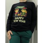 Pidal Giyim Yılbaşı Temalı Happy New Year Baskılı Pamuklu Uzun Kollu Unisex Çocuk Sweatshirt - Siyah - 11 - 12 Yaş