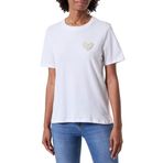 Pieces Pcsria SS Parlak Beyaz Detay Beyaz İnci Kalp O Yaka Kadın T-shirt