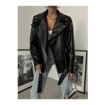 piel island Yeni Sezon Oversize Kadın Siyah Biker Deri Ceket