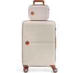 Piel Lino Büyük Boy ve Makyaj Polipropilen Valiz PL015239-LMK Beyaz-Camel - Beyaz - Camel