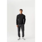 Piero Perla Regular Fit Penye Interlok Jakar Yakalı Uzun Kollu Polo Erkek Antrasit T-Shirt - XL