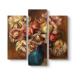 Pierre-Auguste Renoir - Yeşil Vazoda Çiçekler Tablosu 96 x 90-3 Parçalı