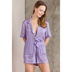 Pierre Cardin 1225 Kadın Saten Pijama Takımı, Şort, Violet, S Beden