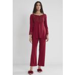 Pierre Cardin 1241 Bordo Kadın Penye Dantelli Pijama Takımı