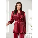 Pierre Cardin 2050 Kadın Kadife Saten Sabahlıklı Pijama Takım, Bordo, S