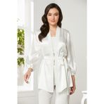 Pierre Cardin 2050 Kadın Kadife Saten Sabahlıklı Pijama Takım, Ekru, S Beden