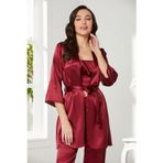 Pierre Cardin 2075 Kadın Saten Sabahlıklı Pijama Takımı, Bordo, S Beden