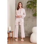 Pierre Cardin 2800 Kadın Pudra Dantelli Penye 3'lü Sabahlıklı Pijama Takım