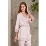 Pierre Cardin 2810 Pudra Dantelli Penye Kadın Sabahlıklı Pijama Takımı