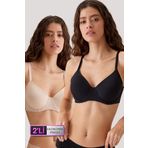 Pierre Cardin 2'Li Ekonomik Paket 6422 Barcelona Pamuklu Toparlayıcı Sütyen Set (C Ve D Cup Seçeneğiyle), Siyah-Ten, 80B