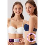 Pierre Cardin 2'li Ekonomik Paket Ekru - Lacivert 6203-2 Balenli Destekli Straplez Dantelli Sütyen Set - 90B