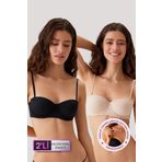 Pierre Cardin 2'Li Ekonomik Paket Siyah-Ten 6803 Verona Soft Push Up Yarı Destekli Straplez T-Shirt Sütyen Set, Siyah-Ten, 90B
