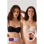 Pierre Cardin 2'li Paket Siyah-Ten 6803 Verona Soft Push Up Yarı Destekli Straplez Sütyen Set - Siyah - Ten - 85B