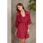 Pierre Cardin 4010 Bordo Kadın Dantelli Penye Gecelik Sabahlık Takım