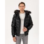 Pierre Cardin 50300556-001 Siyah Kapüşonlu Suni Deri Erkek Mont