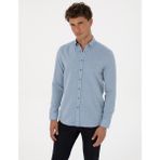 Pierre Cardin 50316768-VR036 Mavi Slim Fit Dokulu Uzun Kollu Erkek Gömlek
