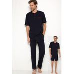 Pierre Cardin 5370 Erkek Lacivert Kısa Kollu 3 Lü Pijama Takımı Çeyizlik Set Rahat Yapı - XL