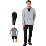 Pierre Cardin 5640 Erkek Triko Sabahlıklı 5'li Pijama Takım-Gri - 2XL - Gri Melanj