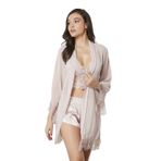 Pierre Cardin 7005 Pudra Saten 4'lü Sabahlık Gecelik Şort Takım