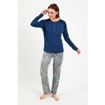 Pierre Cardin 8447 Mavi Uzun Kol Kadın Pijama Takımı