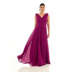 Pierre Cardin Carmen Fuşya Şifon V Yaka Uzun Abiye Elbise