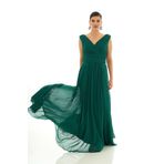 Pierre Cardin Carmen Yeşil Şifon V Yaka Uzun Abiye Elbise