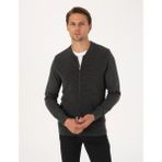 Pierre Cardin Erkek Açık Gri Melanj Slim Fit Fermuarlı Triko Hırka 50317333-VR091