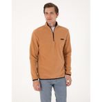 Pierre Cardin Erkek Açık Kahverengi Regular Fit Yarım Fermuarlı Polar Sweatshirt 50314056-VR197 - Sütlü Kahve - 2XL