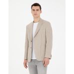 Pierre Cardin Erkek Açık Kahverengi Slim Fit Keten Çizgili Ceket 50284995-VR002 - 6 Drop