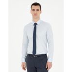 Pierre Cardin Erkek Açık Mavi %100 Pamuk Parlak Saten Slim Fit Uzun Kollu Basic Gömlek 50286102-VR003 - 5XL
