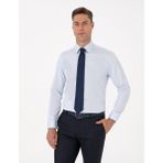 Pierre Cardin Erkek Açık Mavi %100 Pamuk Parlak Saten Slim Fit Uzun Kollu Basic Gömlek 50315407-VR003