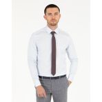 Pierre Cardin Erkek Açık Mavi Parlak Saten Slim Fit Uzun Kollu Basic Gömlek 50268201-VR003 - 3XL