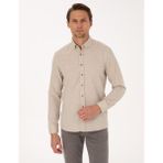 Pierre Cardin Erkek Bej Flanel Dokulu Slim Fit Uzun Kollu Gömlek 50316751-VR011 - 2XL