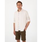 Pierre Cardin Erkek Bej Keten Karışımlı Regular Fit Uzun Kollu Gömlek 50303245-VR011 - XL