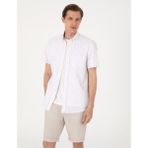 Pierre Cardin Erkek Bej Regular Fit Çizgili Kısa Kollu Gömlek 50307082-VR011 - 2XL